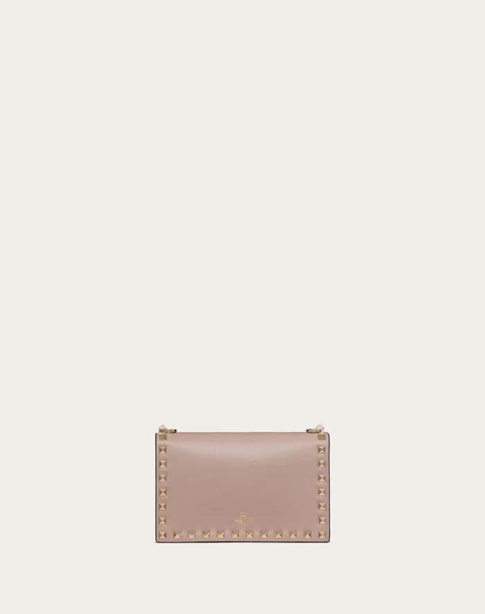 Valentino Clutches Woman Rockstud Mini Calfskin Bag With Chain For Woman In Poudre Poudre