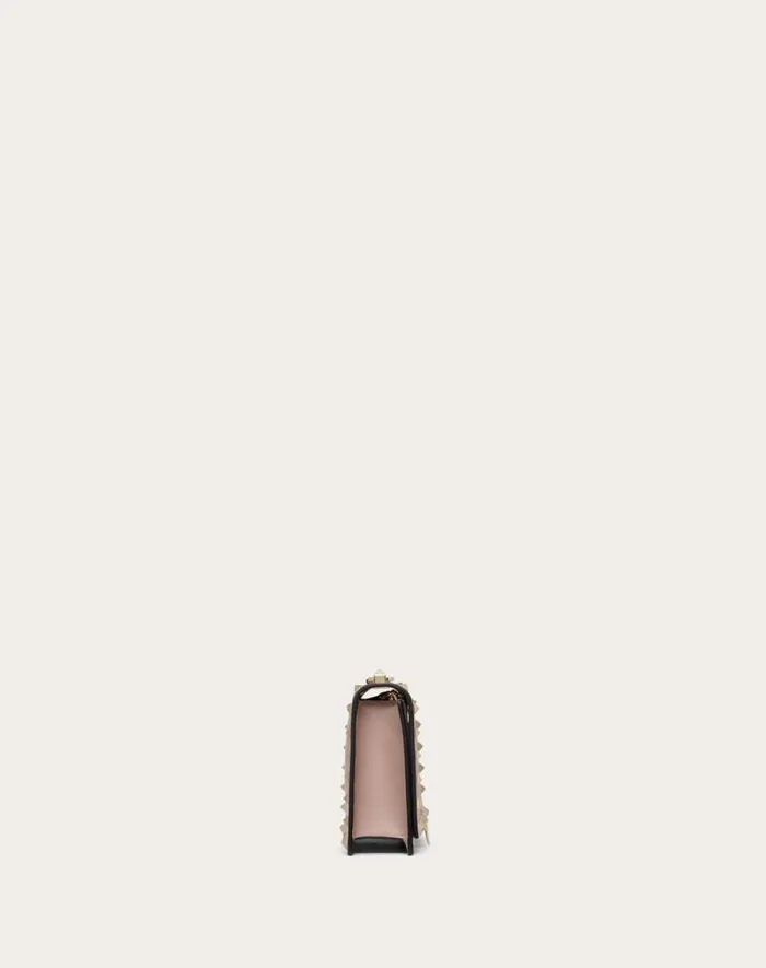 Valentino Clutches Woman Rockstud Mini Calfskin Bag With Chain For Woman In Poudre Poudre