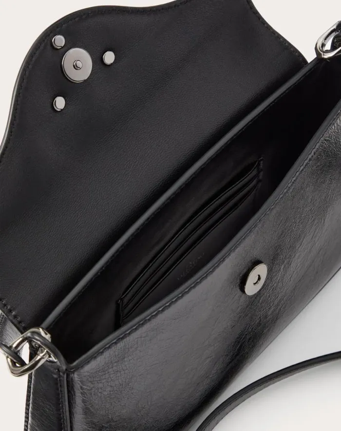 Valentino Clutches Woman Vlogo The Bold Edition Mini Shoulder Bag In Shiny Calfskin For Woman In Black Black Valentino Clutches Woman Vlogo The Bold Edition Mini Shoulder Bag In Shiny Calfskin For Woman In Black Black
