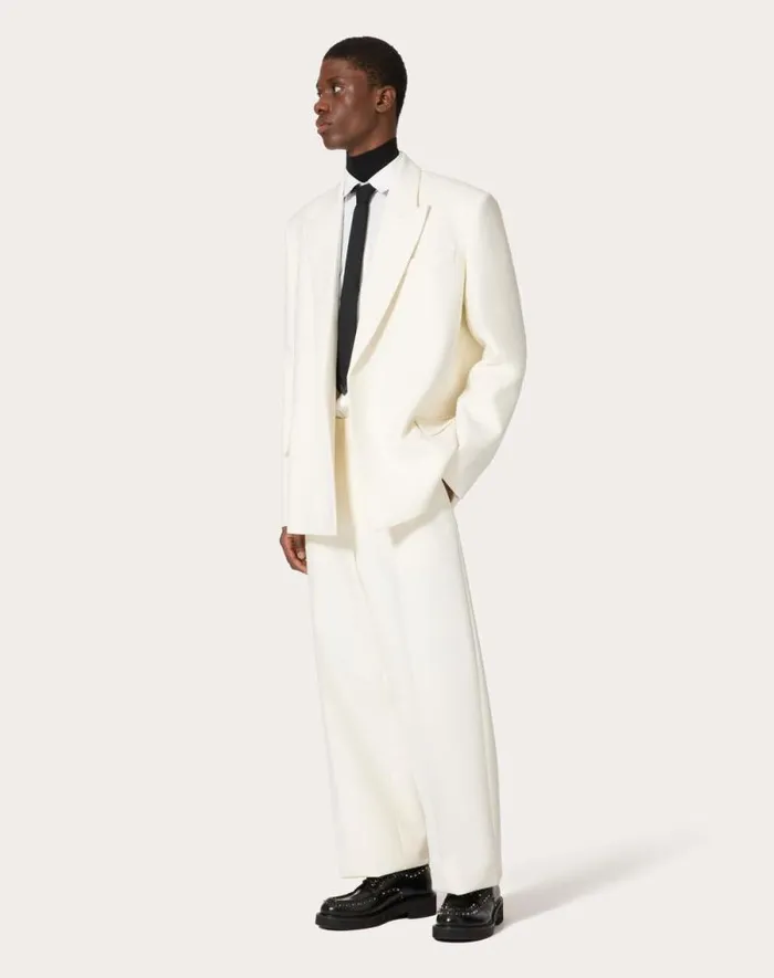 Valentino Coats And Blazers Man Doublebreasted Wool Jacket For Man In Ivory Ivory Valentino Coats And Blazers Man Doublebreasted Wool Jacket For Man In Ivory Ivory