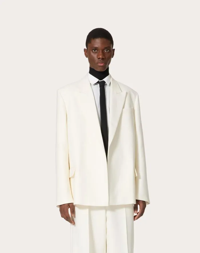 Valentino Coats And Blazers Man Doublebreasted Wool Jacket For Man In Ivory Ivory Valentino Coats And Blazers Man Doublebreasted Wool Jacket For Man In Ivory Ivory