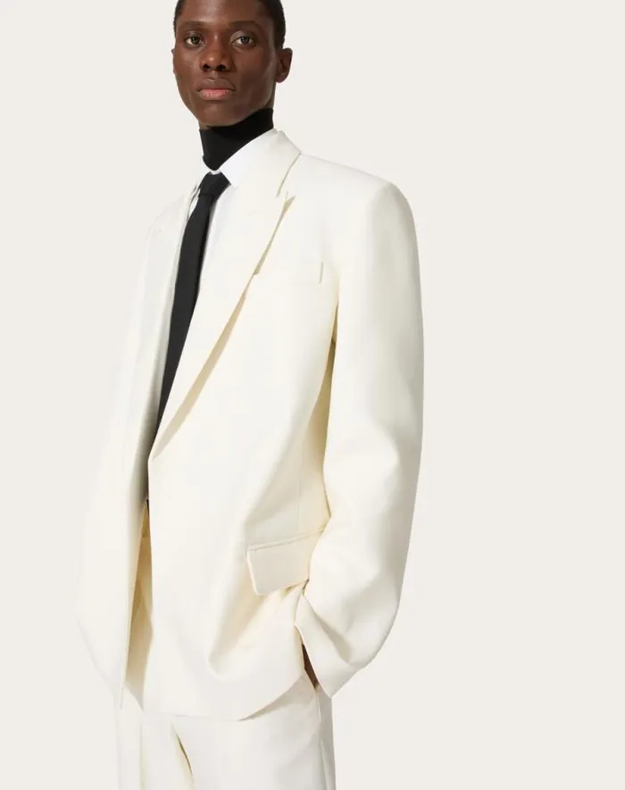 Valentino Coats And Blazers Man Doublebreasted Wool Jacket For Man In Ivory Ivory Valentino Coats And Blazers Man Doublebreasted Wool Jacket For Man In Ivory Ivory