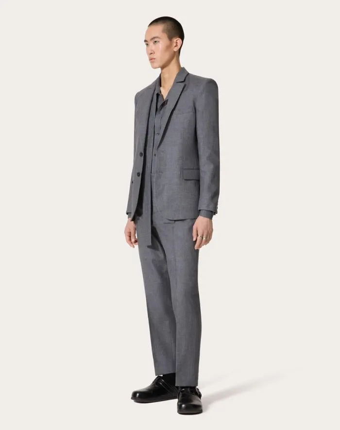 Valentino Coats And Blazers Man Singlebreasted Linen Jacket Laminated With Neoprene Scuba For Man In Light Grey Light Grey Valentino Coats And Blazers Man Singlebreasted Linen Jacket Laminated With Neoprene Scuba For Man In Light Grey Light Grey
