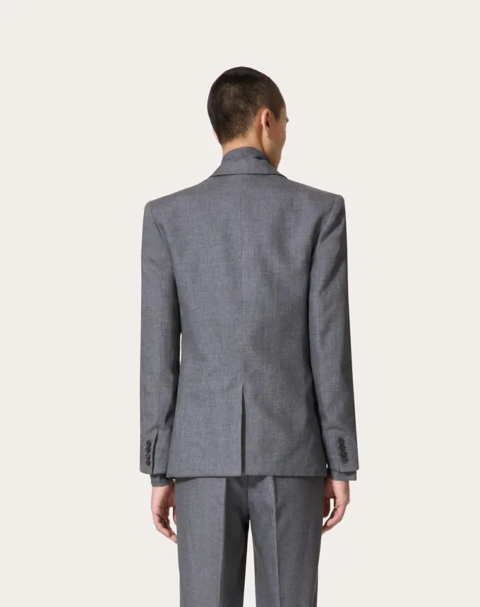 Valentino Coats And Blazers Man Singlebreasted Linen Jacket Laminated With Neoprene Scuba For Man In Light Grey Light Grey Valentino Coats And Blazers Man Singlebreasted Linen Jacket Laminated With Neoprene Scuba For Man In Light Grey Light Grey