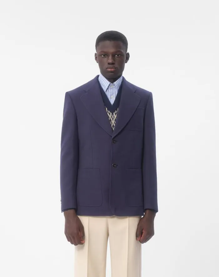 Valentino Coats And Blazers Man Singlebreasted Wool Gabardine Jacket For Man In Indigo Indigo Valentino Coats And Blazers Man Singlebreasted Wool Gabardine Jacket For Man In Indigo Indigo