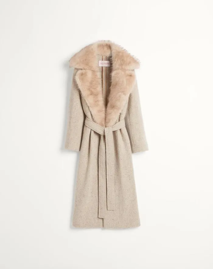 Valentino Coats And Outerwear Woman Coat In Textured Wool For Woman In Camelivory Camelivory