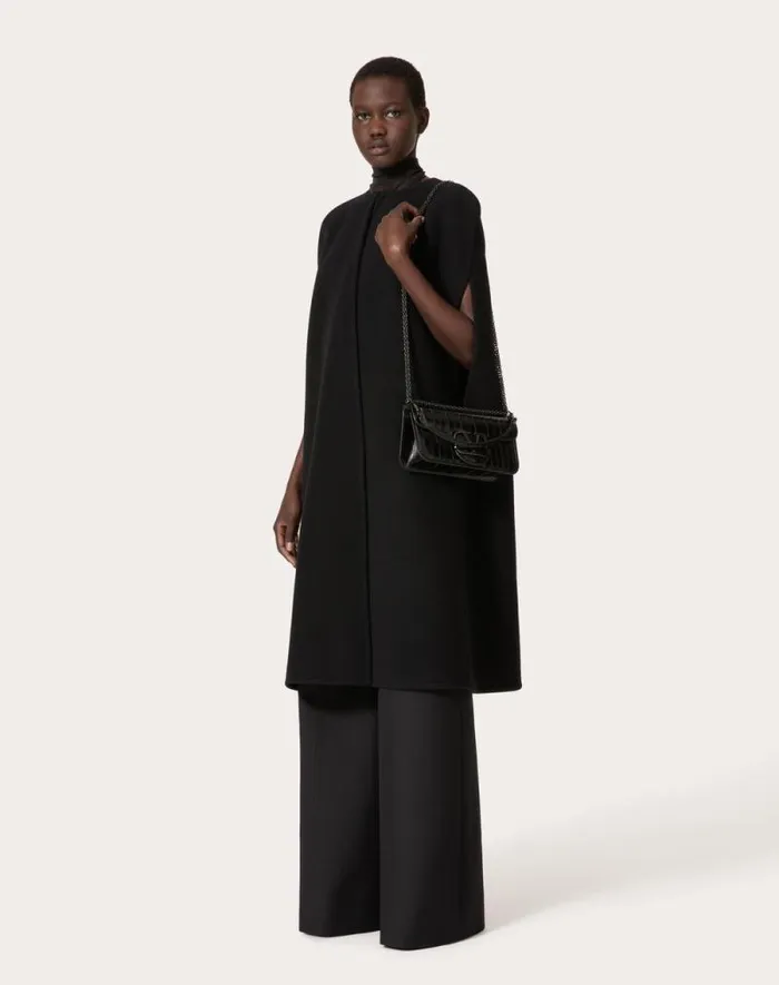 Valentino Coats And Outerwear Woman Fluffy Cashmere Blend Cape For Woman In Black Black