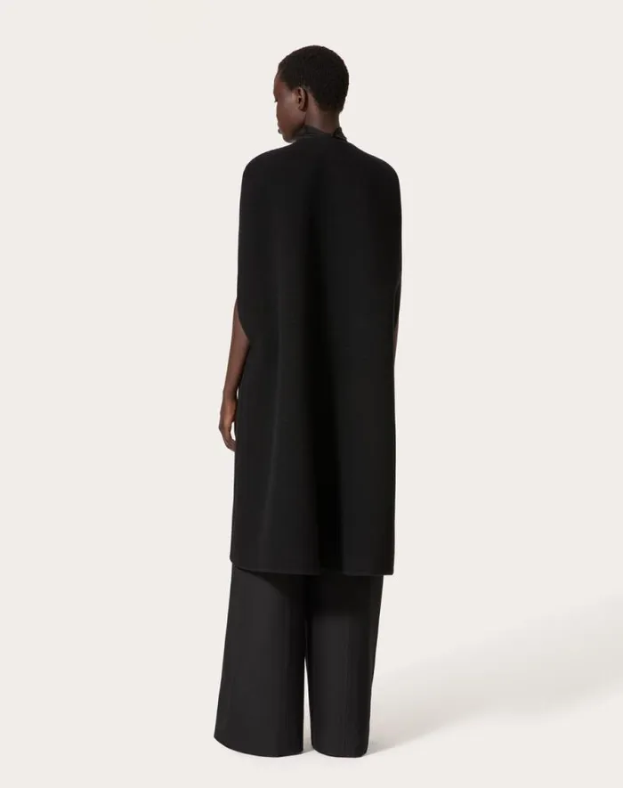 Valentino Coats And Outerwear Woman Fluffy Cashmere Blend Cape For Woman In Black Black