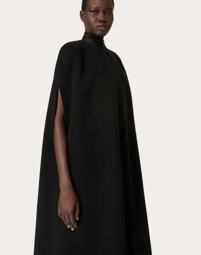 Valentino Coats And Outerwear Woman Fluffy Cashmere Blend Cape For Woman In Black Black