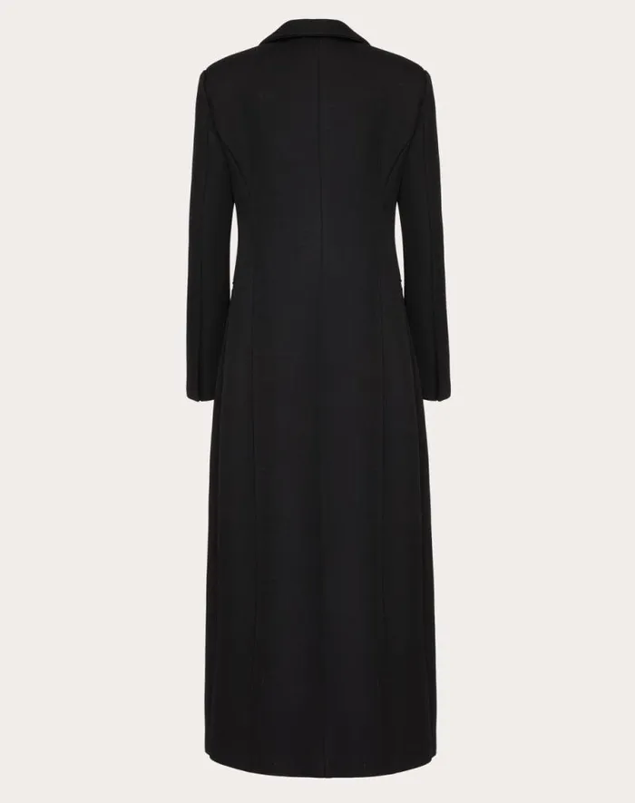 Valentino Coats And Outerwear Woman Techno Wool Coat For Woman In Black Black