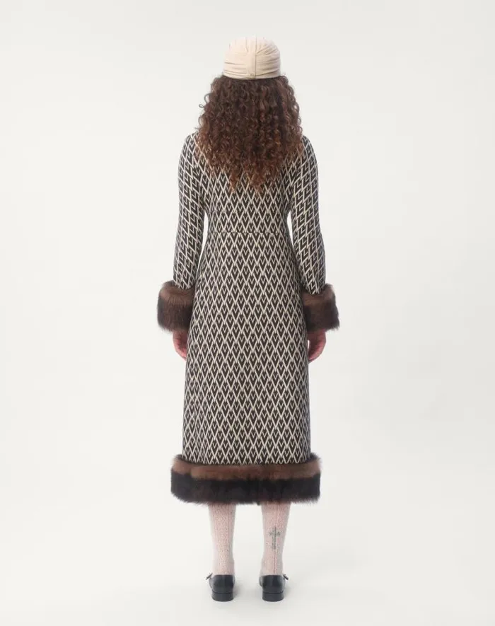Valentino Coats And Outerwear Woman Toute La V Jacquard Coat For Woman In Blackivory Blackivory