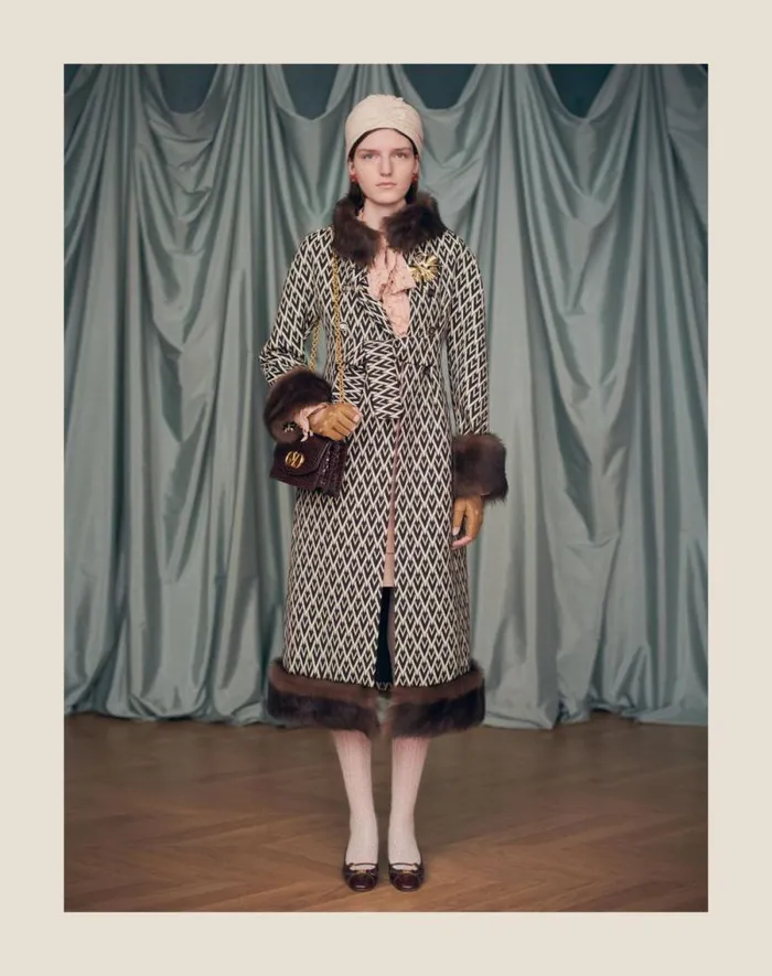 Valentino Coats And Outerwear Woman Toute La V Jacquard Coat For Woman In Blackivory Blackivory