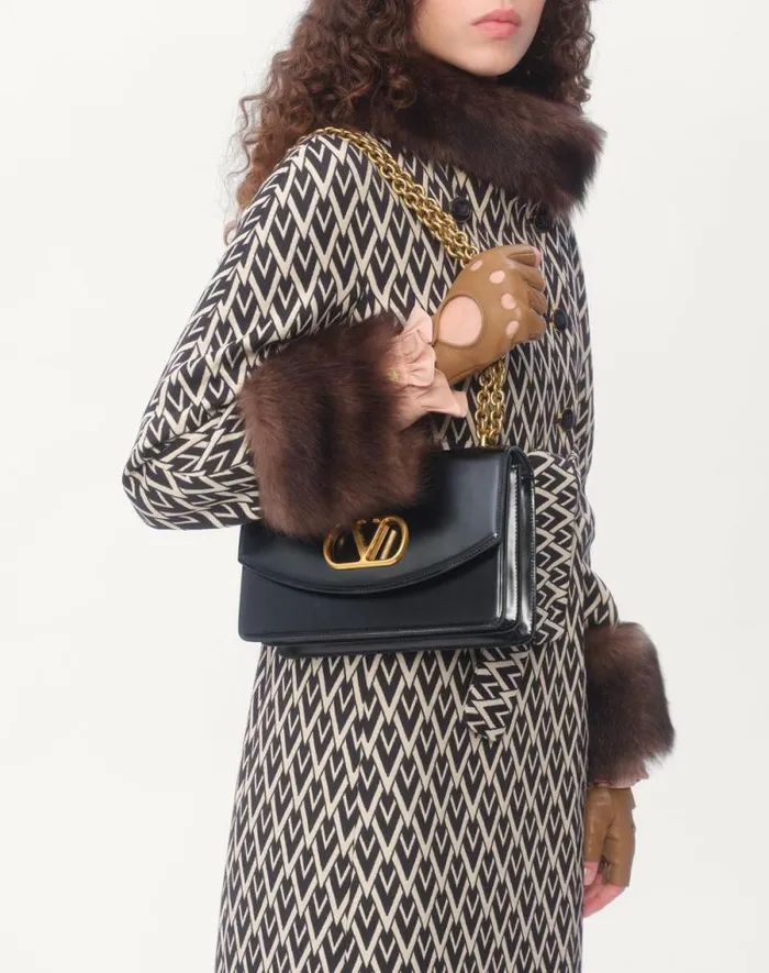 Valentino Coats And Outerwear Woman Toute La V Jacquard Coat For Woman In Blackivory Blackivory