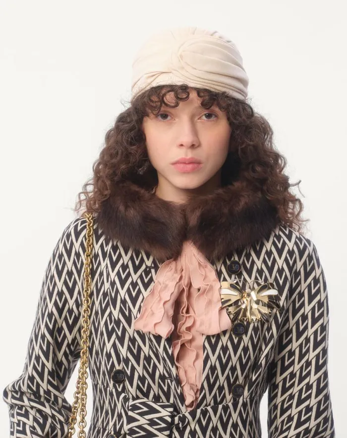 Valentino Coats And Outerwear Woman Toute La V Jacquard Coat For Woman In Blackivory Blackivory