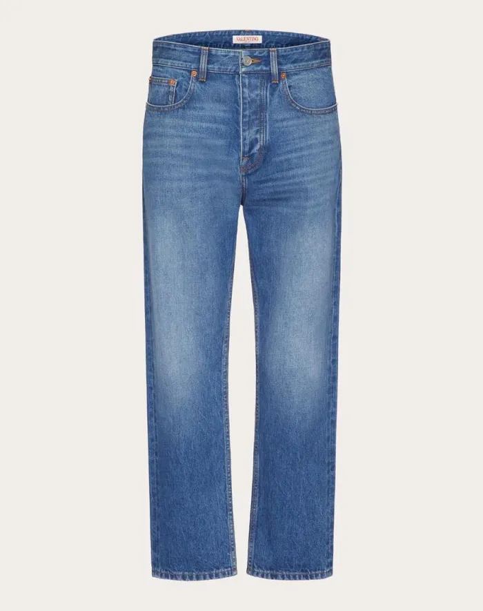 Valentino Denim Man Denim Pants With Embossed Vlogo Signature For Man In Denim Denim