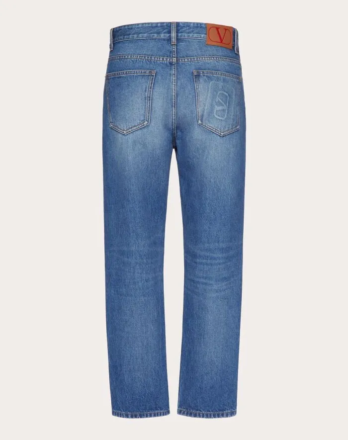 Valentino Denim Man Denim Pants With Embossed Vlogo Signature For Man In Denim Denim