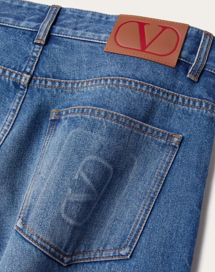 Valentino Denim Man Denim Pants With Embossed Vlogo Signature For Man In Denim Denim