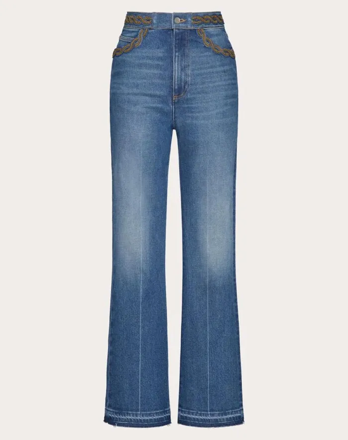 Valentino Denim Woman Embroidered Blue Medio Con Riserva Trousers For Woman In Denim Denim Valentino Denim Woman Embroidered Blue Medio Con Riserva Trousers For Woman In Denim Denim