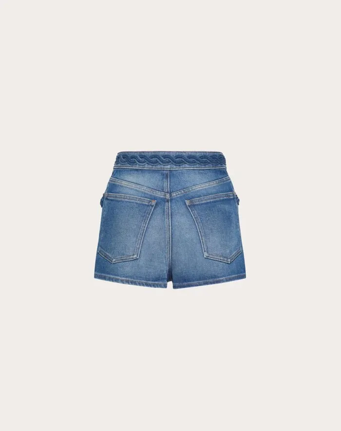 Valentino Denim Woman Embroidered Denim Shorts For Woman In Blue Blue Valentino Denim Woman Embroidered Denim Shorts For Woman In Blue Blue