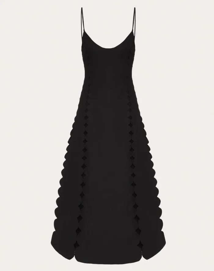 Valentino Dresses Woman Crepe Couture Embroidered Midi Dress For Woman In Black Black