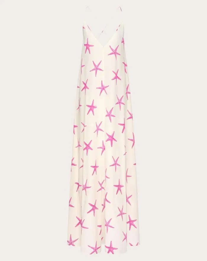 Valentino Dresses Woman Crepe De Chine Starfish Evening Dress For Woman In Ivorypink Pp Ivorypink Pp