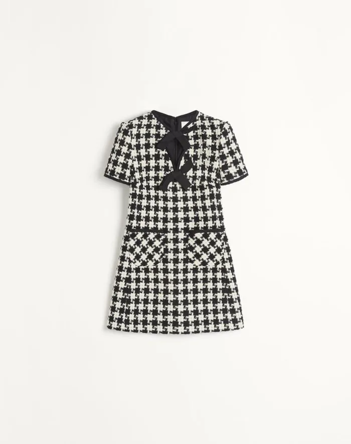 Valentino Dresses Woman Damier Light Tweed Short Dress For Woman In Ivoryblack Ivoryblack Valentino Dresses Woman Damier Light Tweed Short Dress For Woman In Ivoryblack Ivoryblack
