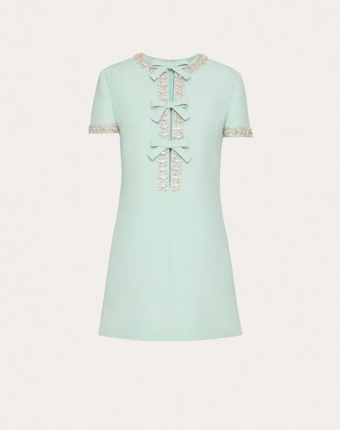 Valentino Dresses Woman Embroidered Crepe Couture Short Dress For Woman In Celadon Celadon