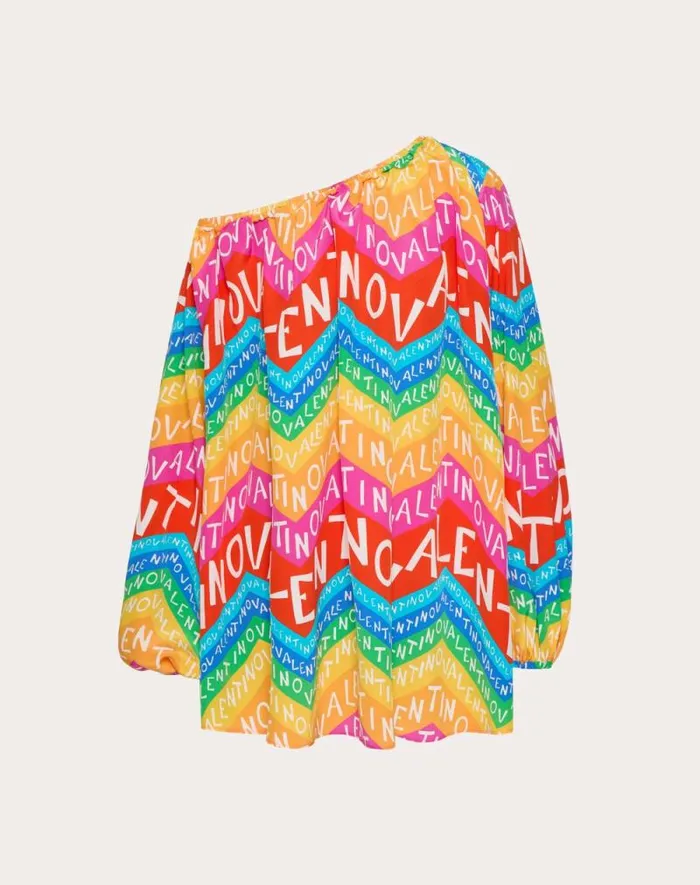 Valentino Dresses Woman Short Dress In Valentino Chevron24 Crepe De Chine For Woman In Multicolor Multicolor