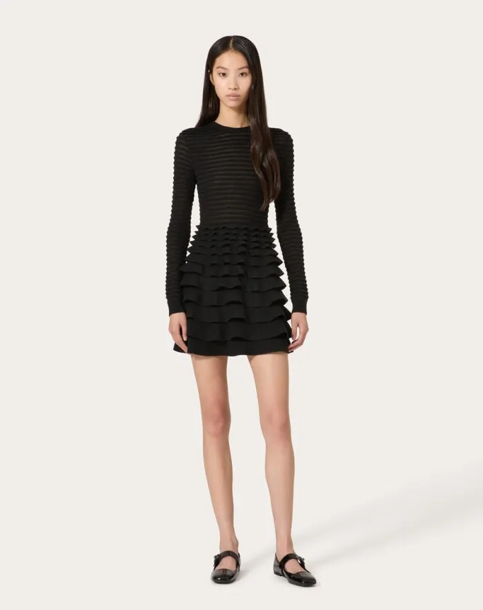 Valentino Dresses Woman Short Viscose And Wool Dress For Woman In Black Black Valentino Dresses Woman Short Viscose And Wool Dress For Woman In Black Black