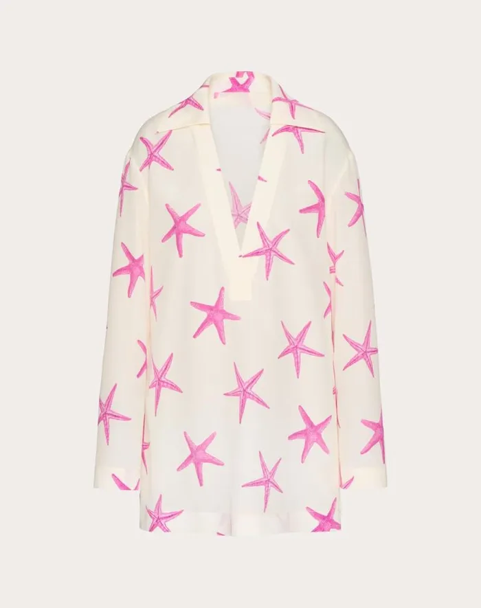 Valentino Dresses Woman Starfish Crepe De Chine Short Dress For Woman In Ivorypink Pp Ivorypink Pp