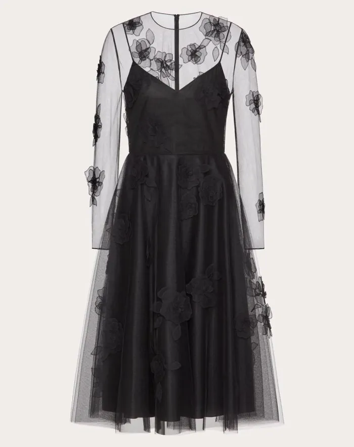 Valentino Dresses Woman Tulle Illusione Embroidered Dress For Woman In Black Black