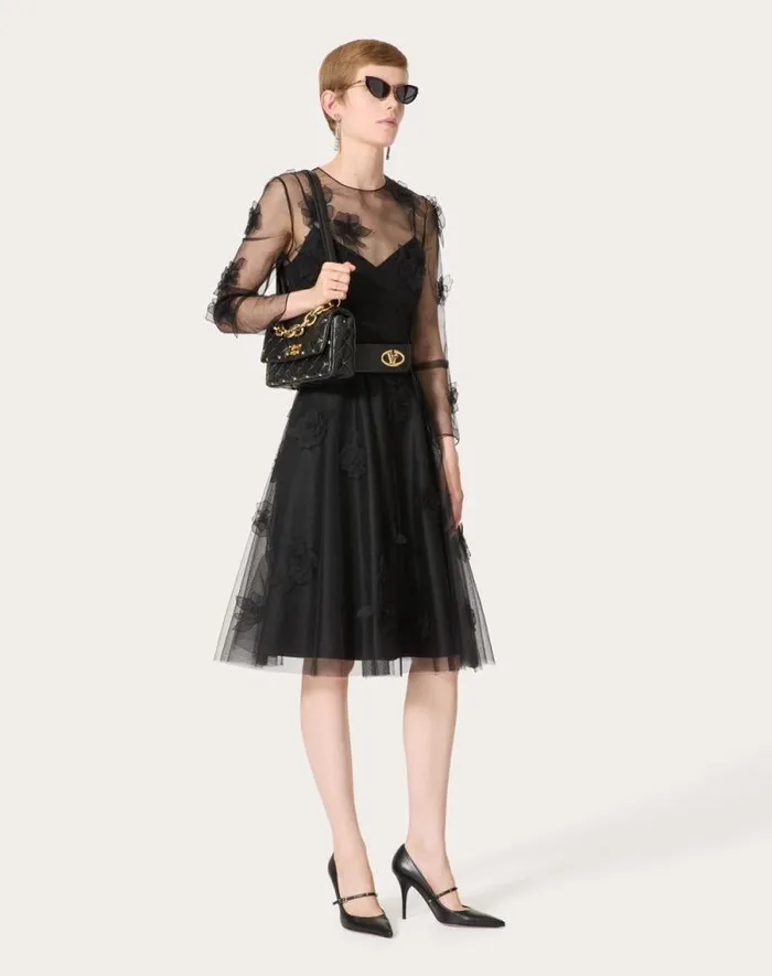 Valentino Dresses Woman Tulle Illusione Embroidered Dress For Woman In Black Black Valentino Dresses Woman Tulle Illusione Embroidered Dress For Woman In Black Black