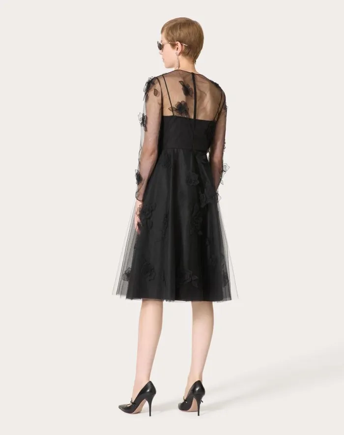 Valentino Dresses Woman Tulle Illusione Embroidered Dress For Woman In Black Black Valentino Dresses Woman Tulle Illusione Embroidered Dress For Woman In Black Black