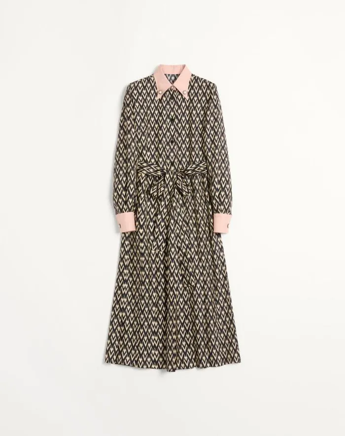 Valentino Dresses Woman Twill Toute La V Midi Dress For Woman In Blackivory Blackivory