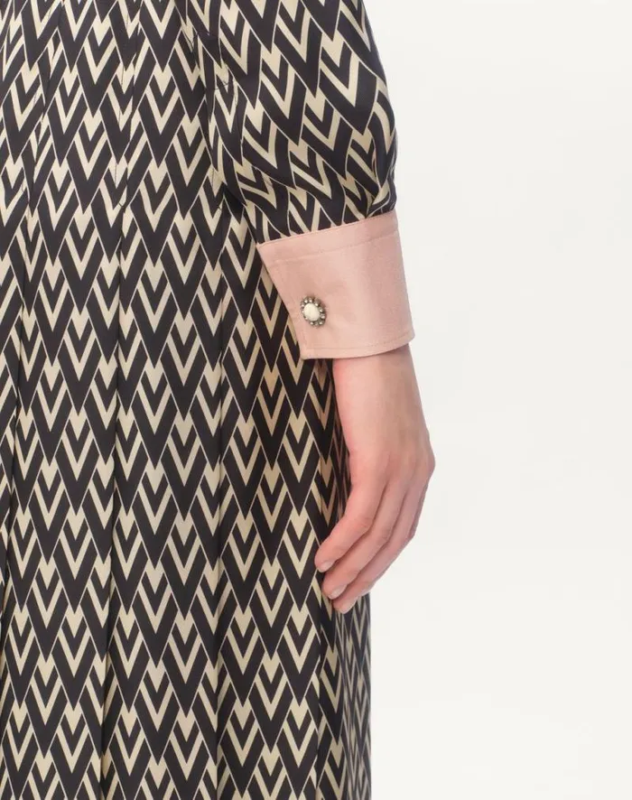 Valentino Dresses Woman Twill Toute La V Midi Dress For Woman In Blackivory Blackivory Valentino Dresses Woman Twill Toute La V Midi Dress For Woman In Blackivory Blackivory