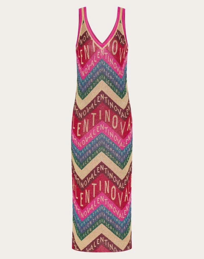 Valentino Dresses Woman Valentino Chevron Lurex Dress For Woman In Multicolor Multicolor
