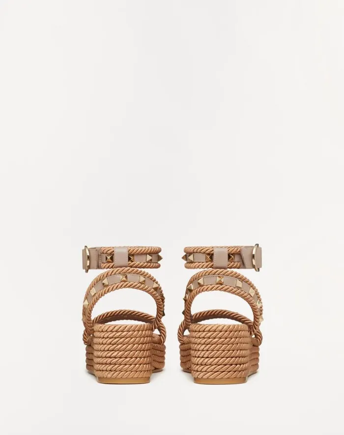Valentino Espadrilles And Wedges Woman Rockstud Flatform Sandal In Calfskin 45mm For Woman In Black Black