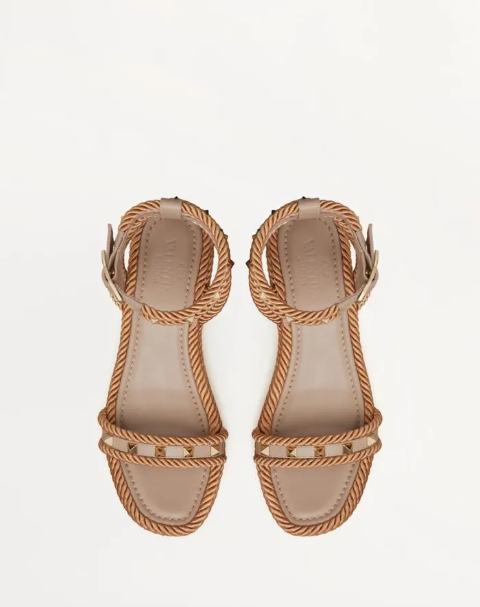 Valentino Espadrilles And Wedges Woman Rockstud Flatform Sandal In Calfskin 45mm For Woman In Black Black