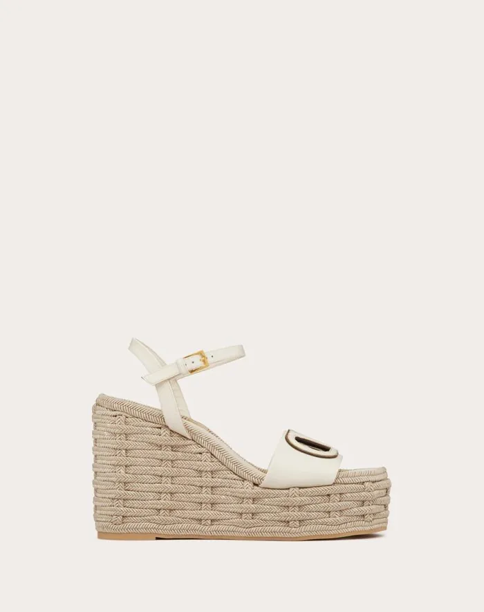 Valentino Espadrilles And Wedges Woman Vlogo Calfskin Cutout Wedge Sandal 110mm For Woman In Ivoryantique Brass Ivoryantique Brass Valentino Espadrilles And Wedges Woman Vlogo Calfskin Cutout Wedge Sandal 110mm For Woman In Ivoryantique Brass Ivoryantique Brass