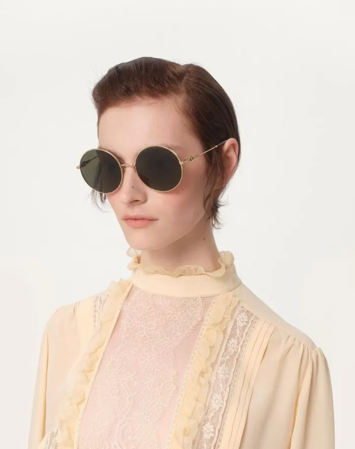 Valentino Eyewear WomanMan Round Oversized Metal Frame In Light Goldblackdark Green Light Goldblackdark Green