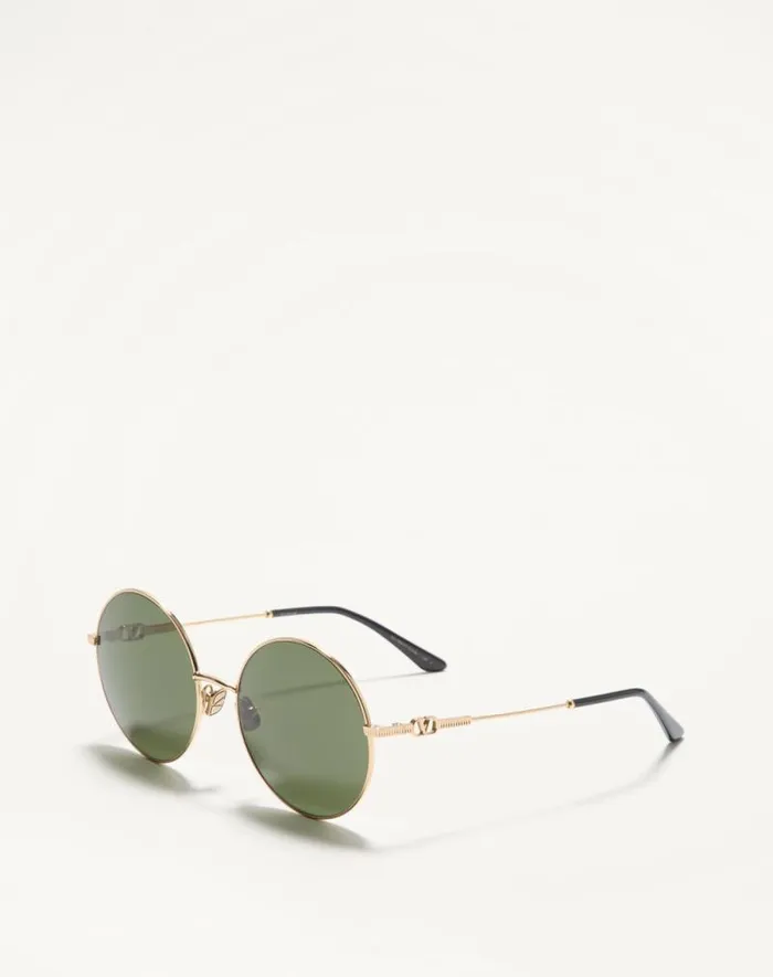 Valentino Eyewear WomanMan Round Oversized Metal Frame In Light Goldblackdark Green Light Goldblackdark Green