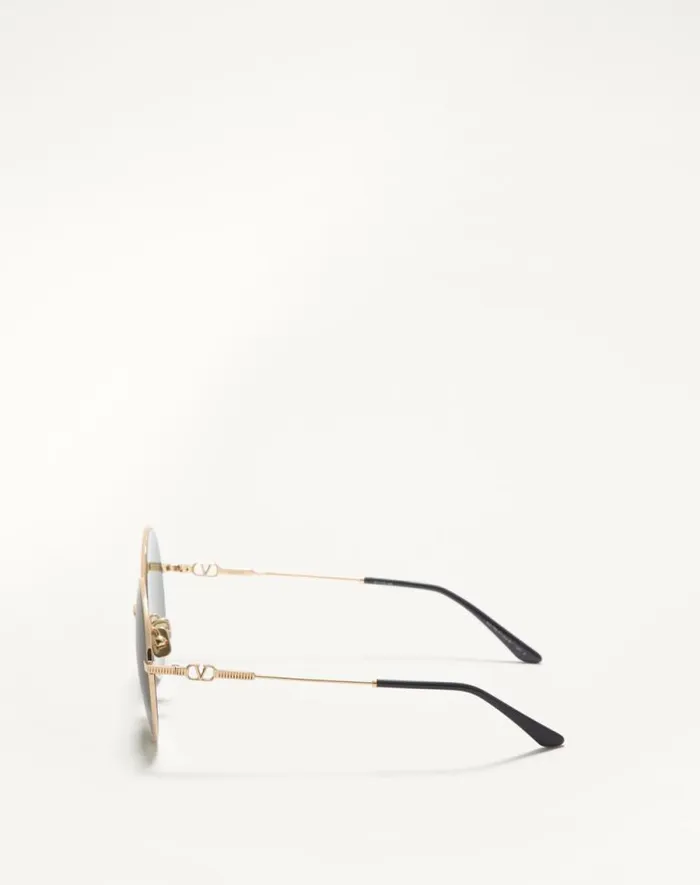 Valentino Eyewear WomanMan Round Oversized Metal Frame In Light Goldblackdark Green Light Goldblackdark Green