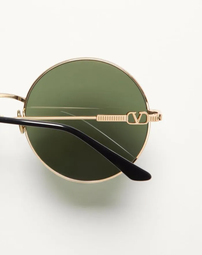 Valentino Eyewear WomanMan Round Oversized Metal Frame In Light Goldblackdark Green Light Goldblackdark Green