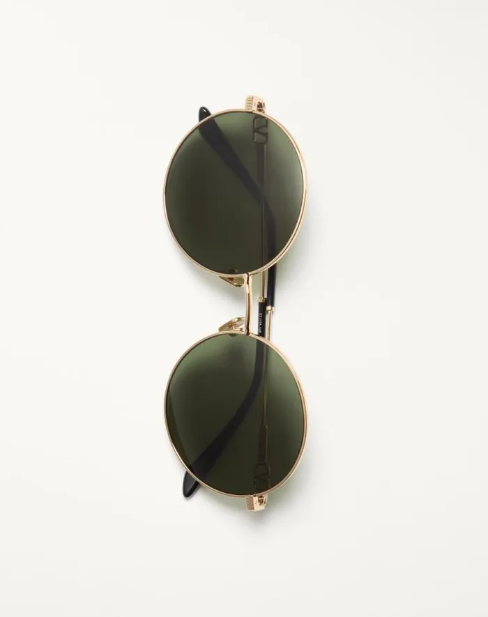 Valentino Eyewear WomanMan Round Oversized Metal Frame In Light Goldblackdark Green Light Goldblackdark Green