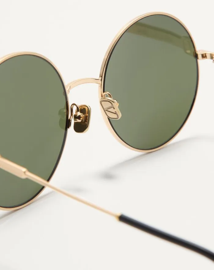 Valentino Eyewear WomanMan Round Oversized Metal Frame In Light Goldblackdark Green Light Goldblackdark Green