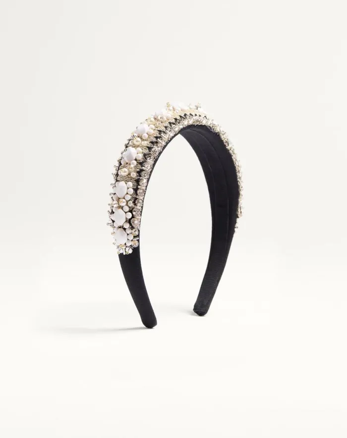 Valentino Hair Accessories Woman Valentino Wool And Silk Headband With Embroidery For Woman In Blackwhite Blackwhite Valentino Hair Accessories Woman Valentino Wool And Silk Headband With Embroidery For Woman In Blackwhite Blackwhite