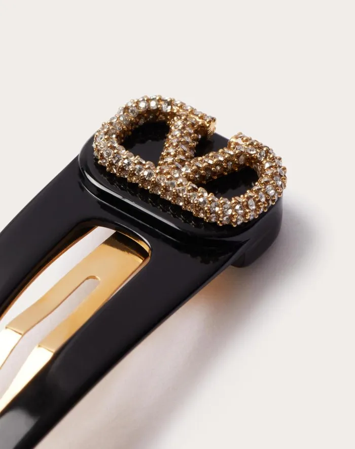 Valentino Hair Accessories Woman Vlogo Signature Metal And Resin Hair Clips With Swarovski Crystals For Woman In Blackgoldcrystal Blackgoldcrystal Valentino Hair Accessories Woman Vlogo Signature Metal And Resin Hair Clips With Swarovski Crystals For Woman In Blackgoldcrystal Blackgoldcrystal