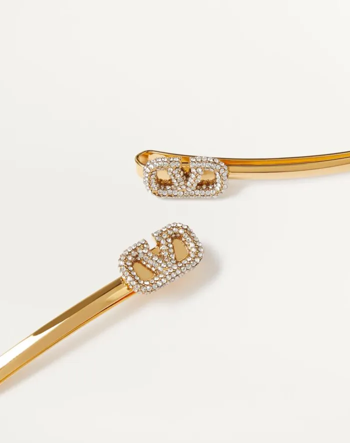 Valentino Hair Accessories Woman Vlogo Signature Metal And Swarovski Crystal Hair Clip For Woman In Gold Gold Valentino Hair Accessories Woman Vlogo Signature Metal And Swarovski Crystal Hair Clip For Woman In Gold Gold