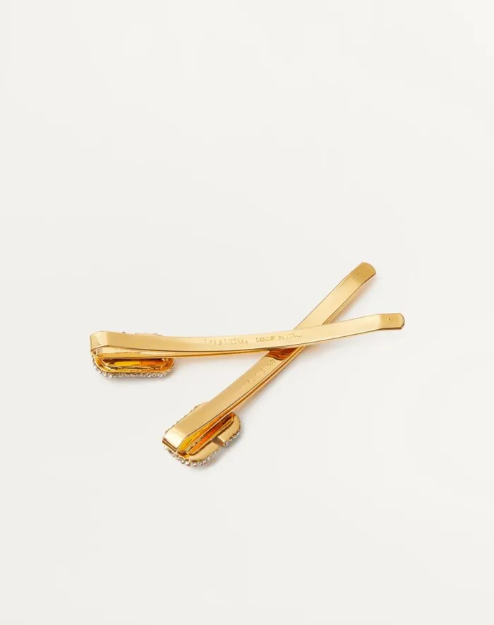 Valentino Hair Accessories Woman Vlogo Signature Metal And Swarovski Crystal Hair Clip For Woman In Gold Gold Valentino Hair Accessories Woman Vlogo Signature Metal And Swarovski Crystal Hair Clip For Woman In Gold Gold