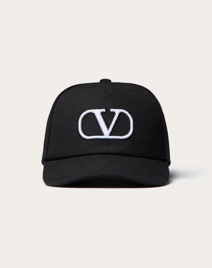 Valentino Hats And Gloves Man Vlogo Signature Cotton Baseball Cap With Vlogo Embroidery For Man In Navyorange Navyorange
